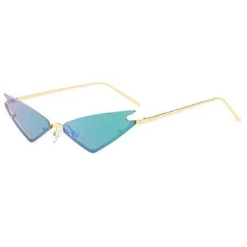 Armear Small Cateye Sunglasses Futuristic Rimless Mirrored Lens Colored Green 63mm
