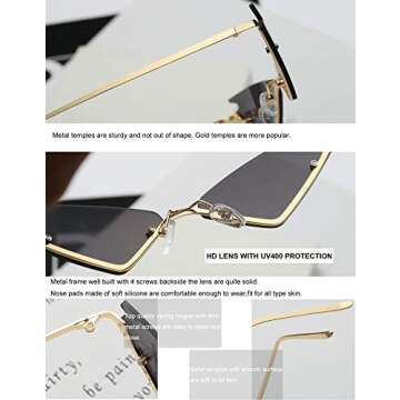 Armear Small Cateye Sunglasses Futuristic Rimless Mirrored Lens Colored Green 63mm