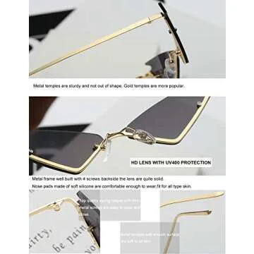 Armear Small Cateye Sunglasses Futuristic Rimless Mirrored Lens Colored Green 63mm