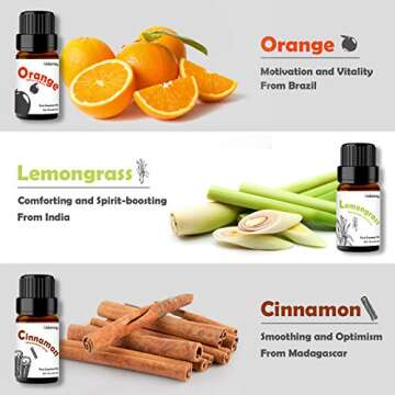 Essential Oils Set, Holamay Aromatherapy Diffuser Oils, Lavender, Tea Tree, Orange, Peppermint, Cinnamon, Lemongrass Essential Oils for Diffuser, Skin & Hair Care, Massage, Summer Fragrance Gift Set