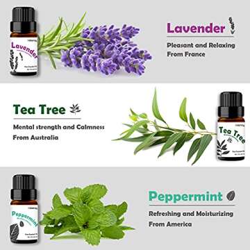 Essential Oils Set, Holamay Aromatherapy Diffuser Oils, Lavender, Tea Tree, Orange, Peppermint, Cinnamon, Lemongrass Essential Oils for Diffuser, Skin & Hair Care, Massage, Summer Fragrance Gift Set