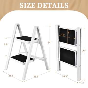 HBTower Step Ladder, Step Ladder Folding Step Stool, Portable Sturdy Steel Ladder Stool for Adults w...