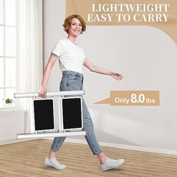 HBTower Step Ladder, Step Ladder Folding Step Stool, Portable Sturdy Steel Ladder Stool for Adults with Anti-Slip Wide Pedals Home Outdoor Kitchen, White