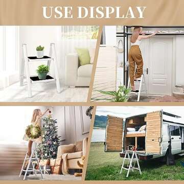 HBTower Step Ladder, Step Ladder Folding Step Stool, Portable Sturdy Steel Ladder Stool for Adults with Anti-Slip Wide Pedals Home Outdoor Kitchen, White