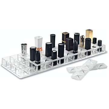 byAlegory Acrylic Lipstick Makeup Organizer W/Removable Silicone Support Inserts | 48 Space Cosmetic Storage Fits Most Drawers (CLEAR)