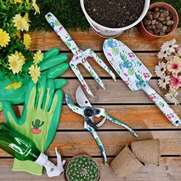 Hortem Gardening Tools Set Women, Christmas Gardening Gifts Ladies, Aluminum Hand Tools, Pruner and Garden Belt Bags with Floral Package