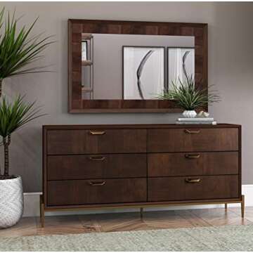 Limari Home Woodward Collection Modern Style Bedroom Acacia Veneer Finished Rectangular Mirror, Dark...