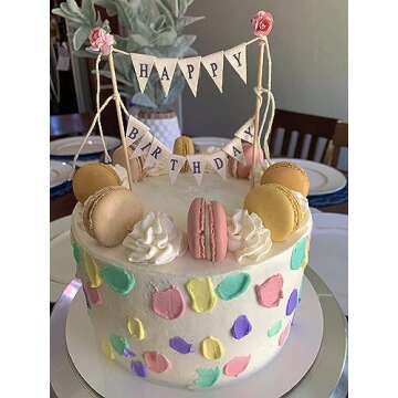 Elegant Happy Birthday Cake Bunting Topper with Roses