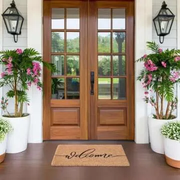 Fallovea Spring Welcome Front Door Mat - 30"x17" Coir Doormat with Anti-Slip PVC Backing