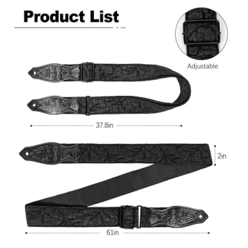 Philicoco Guitar Strap - Adjustable Woven Cotton Jacquard Strap with PU Leather Ends for Electric, A...