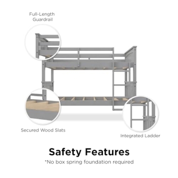 Sturdy DHP Dylan Twin Over Twin Bunk Bed in Grey