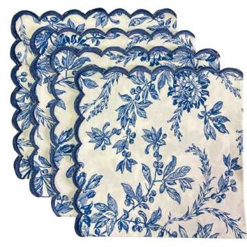 Ridhi Cloth Napkins Set of 4 Cotton Printed Dinner Block Print Napkins I Baby Bridal Shower Wedding Cocktail Cloth Floral Napkins I 18x18 in| Blue