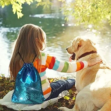 Alritz Mermaid Sequin Drawstring Bags Reversible Sequin Dance Bags Gym Backpacks for Girls