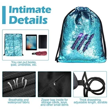 Alritz Mermaid Sequin Drawstring Bags Reversible Sequin Dance Bags Gym Backpacks for Girls