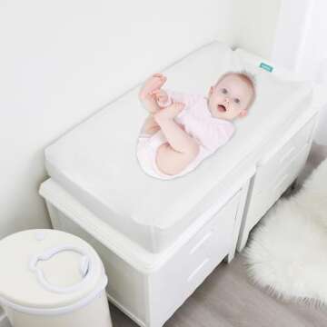 Changing Pad Cover Waterproof, 2 Pack Diaper Change Table Sheets for Baby Boys Girls, Fitted Cradle Sheets for 32"x16" Contoured Pad, Breathable & Ultra Soft, White