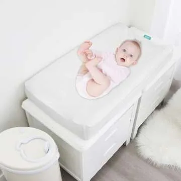 Changing Pad Cover Waterproof, 2 Pack Diaper Change Table Sheets for Baby Boys Girls, Fitted Cradle Sheets for 32"x16" Contoured Pad, Breathable & Ultra Soft, White