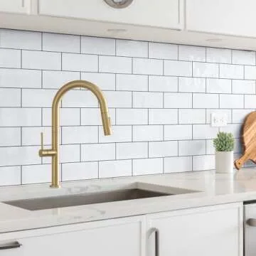 StyloVue 100 Pieces Peel and Stick Backsplash for Kitchen, 3" x 6" PVC Subway Tile 2025 Upgraded Glossy White with Dark Gray Grout Backsplash Stick on Tile Elevate Kitchen, Bathroom, Fireplace,RV