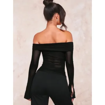 Stylish Verdusa Women's Off Shoulder Long Sleeve Tee Shirt