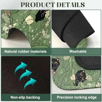 RUPRIO Green Desk Mat,Cute Cat Large Desk Pad Mat,Anime Cat Flower Mouse Pad,Large Mouse Pad for Desk Rubber Base Mousepad with Stitched Edges,Kawaii Desk Decor Home Office Accessories for Girl