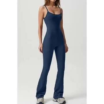 QINSEN Womens Yoga Jumpsuits Workout Sleeveless High Waist Sport One Piece Jumpsuits Navy Blue S