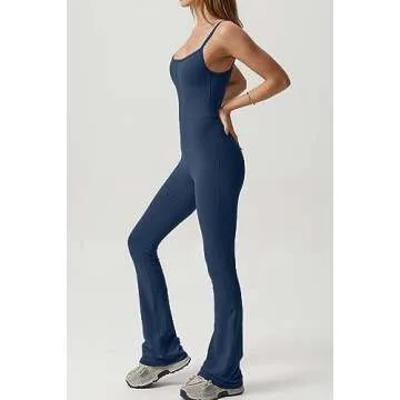 QINSEN Womens Yoga Jumpsuits Workout Sleeveless High Waist Sport One Piece Jumpsuits Navy Blue S