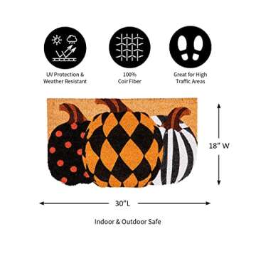 Evergreen Flag Beautiful Autumn Patterned Pumpkins Shaped Coir Doormat - 30 x 1 x 18 Inches Fade and Weather Resistant Outdoor Floor Mat for Homes, Yards and Gardens