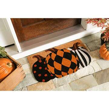 Evergreen Flag Beautiful Autumn Patterned Pumpkins Shaped Coir Doormat - 30 x 1 x 18 Inches Fade and Weather Resistant Outdoor Floor Mat for Homes, Yards and Gardens