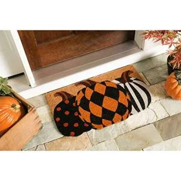 Evergreen Flag Beautiful Autumn Patterned Pumpkins Shaped Coir Doormat - 30 x 1 x 18 Inches Fade and Weather Resistant Outdoor Floor Mat for Homes, Yards and Gardens