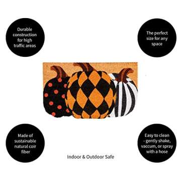 Evergreen Flag Beautiful Autumn Patterned Pumpkins Shaped Coir Doormat - 30 x 1 x 18 Inches Fade and Weather Resistant Outdoor Floor Mat for Homes, Yards and Gardens