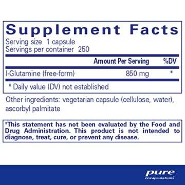 Pure Encapsulations L-Glutamine 850 mg - Immune Support & Gut Health Repair Supplement | 250 Capsule...