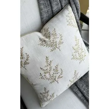 VAGMINE Hand Crafted Embroidered Cotton Square Decorative Accent Throw Pillow Cover - for Master Bedroom, New Home, Anniversary, Farmhouse, Couch, Sofa - Leaves-Ivory, 18x18 Inches