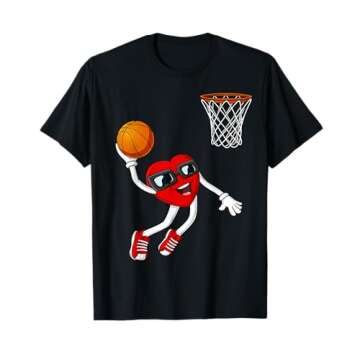 Valentines Day Heart Dunking Basketball Boys Girls Kids T-Shirt