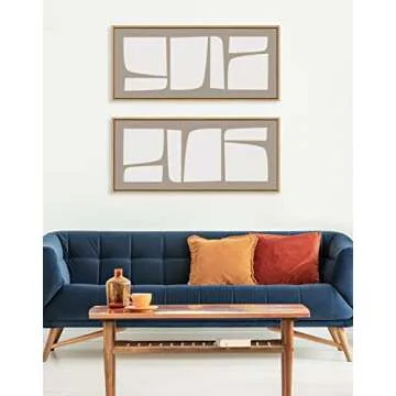 Kate and Laurel Sylvie Neutral Abstract Aztec Shapes Panel Framed Canvas Wall Art by The Creative Bunch Studio, 18x40 Natural