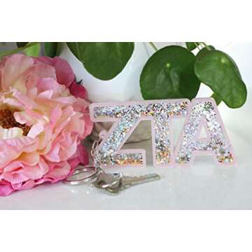 Zeta Tau Alpha Glitter Keychain - Personalized Sorority Charm