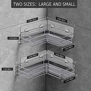 Nieifi Corner Shower Shelves Stainless Steel, Adhesive Shower Caddy Basket Rack with Hooks, Rust Proof for Bathroom Shelf Shampoo Holder (Silver, 2 Pack)