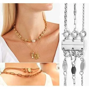 Layering Necklace Clasp 18 K Gold and Silver Separator for Stackable Necklaces