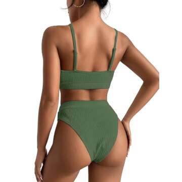 Lilosy Petite High Waisted Tummy Control Bikini Ribbed Sporty Brazilian Swimsuit Set Women Highwaist...