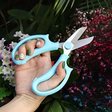 Jasni Garden Pruning Shears Scissors with Comfort Grip Handle, Premium Steel Professional Floral Scissors, Perfect for Arranging Flowers, Pruning, Trimming Plants, Gardening Tool (Blue)