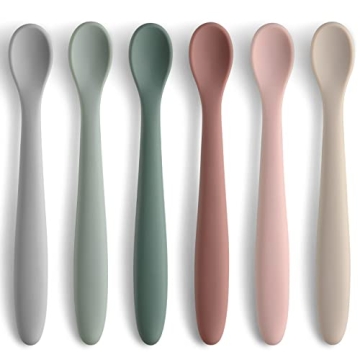 6-Piece Silicone Feeding Spoons for First Stage Baby and Infant, Soft-Tip Easy on Gums I Training Sp...