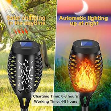 New Huing 14 Pack Solar Torches with Flickering Flames, 12LED Tiki Torch Solar Lights Waterproof Out...