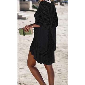 Wander Agio Beach Tops Sexy Floral Dresses Bikini Cover-ups Net Hollow Out Black