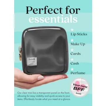 Embla Clear Cosmetic Bag Makeup Case, Clear Zipper Make Up Pouch and Toiletry Travel Tote, Cute Skincare Pouches for Women Girls, Preppy Purse Cosmetic Organizer, Mini Makeup Bags, Black