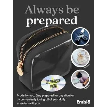 Embla Clear Cosmetic Bag Makeup Case, Clear Zipper Make Up Pouch and Toiletry Travel Tote, Cute Skincare Pouches for Women Girls, Preppy Purse Cosmetic Organizer, Mini Makeup Bags, Black