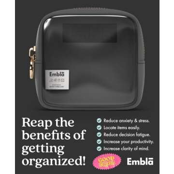 Embla Clear Cosmetic Bag Makeup Case, Clear Zipper Make Up Pouch and Toiletry Travel Tote, Cute Skincare Pouches for Women Girls, Preppy Purse Cosmetic Organizer, Mini Makeup Bags, Black