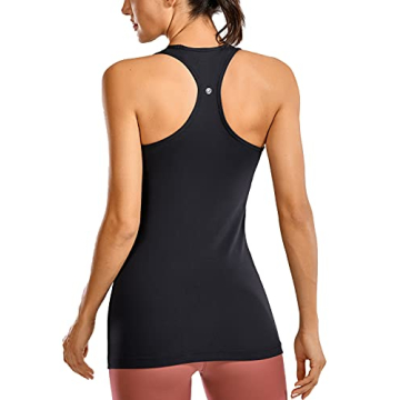CRZ YOGA Racerback Workout Tank Tops for Women Long Athletic Yoga Tops Sleeveless Shirts Slim Fit Black Large