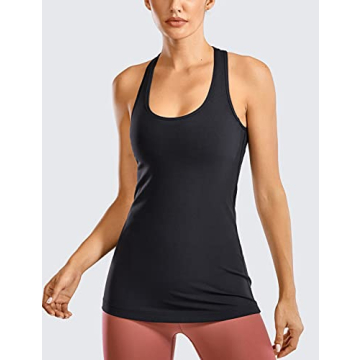 CRZ YOGA Racerback Workout Tank Tops for Women Long Athletic Yoga Tops Sleeveless Shirts Slim Fit Black Large
