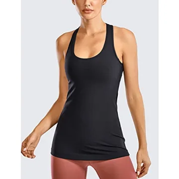 CRZ YOGA Racerback Workout Tank Tops for Women Long Athletic Yoga Tops Sleeveless Shirts Slim Fit Black Large
