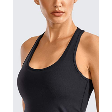 CRZ YOGA Racerback Workout Tank Tops for Women Long Athletic Yoga Tops Sleeveless Shirts Slim Fit Black Large
