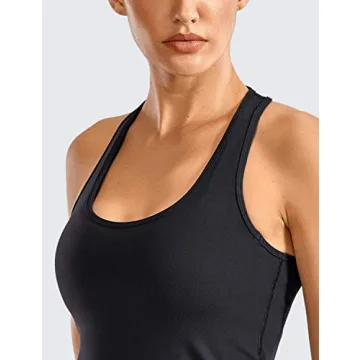 CRZ YOGA Racerback Workout Tank Tops for Women Long Athletic Yoga Tops Sleeveless Shirts Slim Fit Black Large