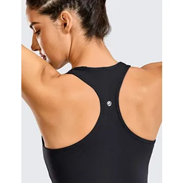 CRZ YOGA Racerback Workout Tank Tops for Women Long Athletic Yoga Tops Sleeveless Shirts Slim Fit Black Large